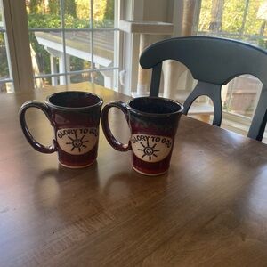 Elegant Burgundy Ceramic Mugs with Inspirational Design